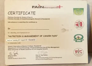 Pain Management Islamabad nutrition and Management of Cancer pain ceritificalte 16082005 rawalpindi