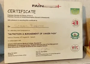 Pain Management Islamabad nutrition and Management of Cancer pain ceritificalte 18082005 Kharachi